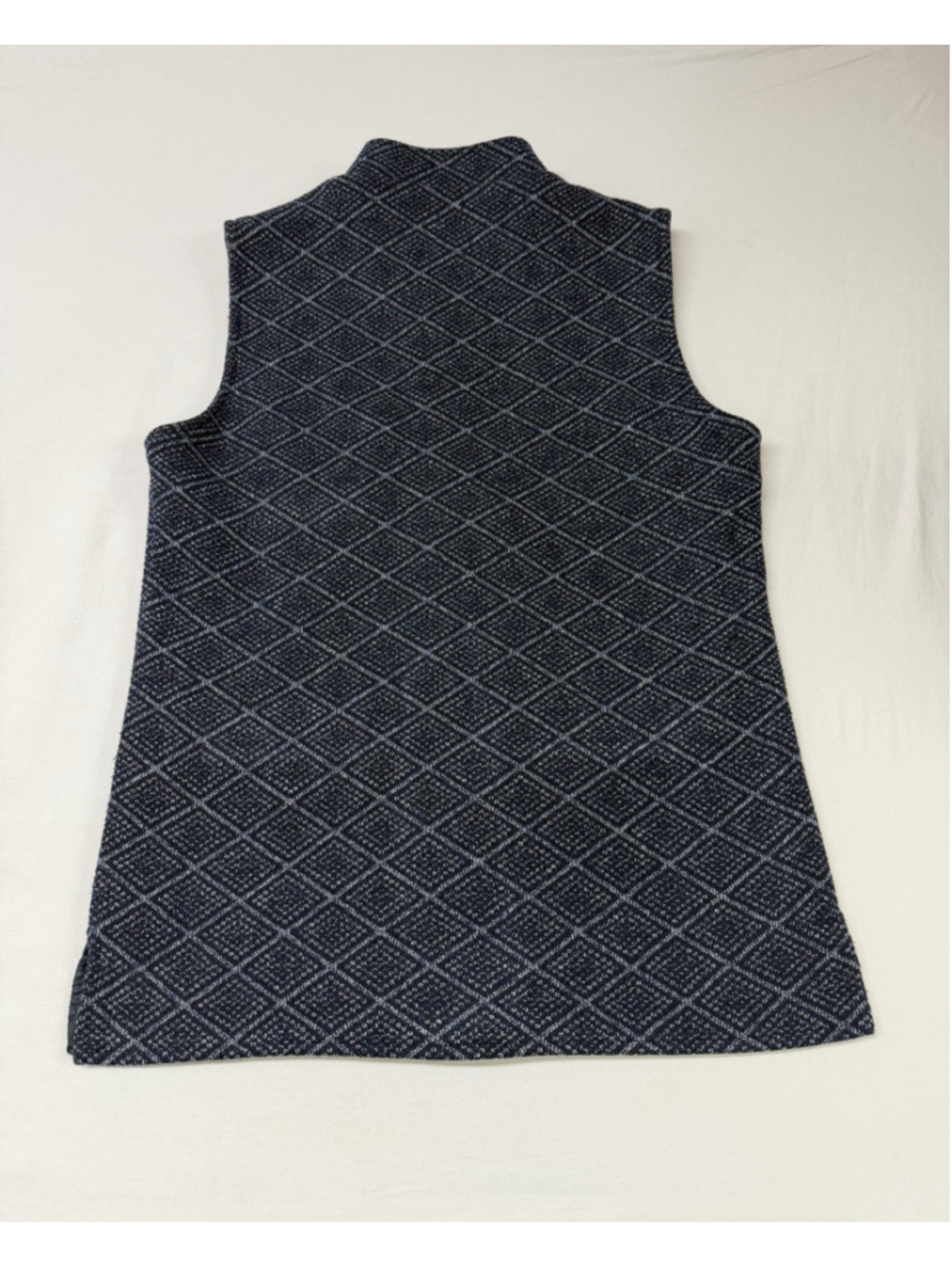 VTG JoJo Club Geometric Nehru Vest L Navy Blue Tweed Sleeveless Jacket Men 2028 - Picture 3 of 6